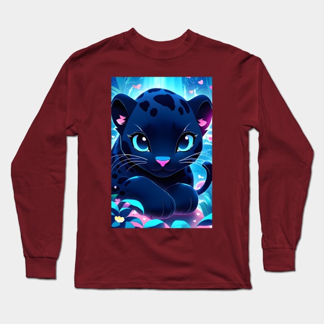 Cute Kawaii baby black panther Long Sleeve T-Shirt by Spaceboyishere